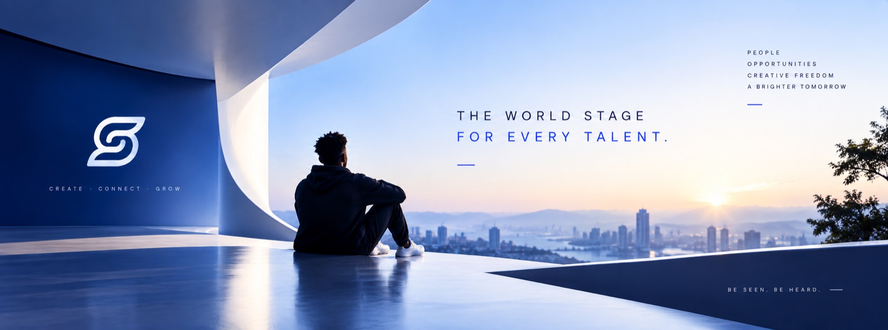 StarApp campaign artwork: a creator looking out over a city skyline